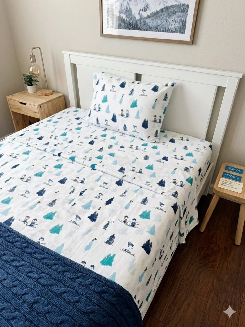 {Berkshire} Blanket Peanuts Snoopy Winter Skiing Full Sheet Set